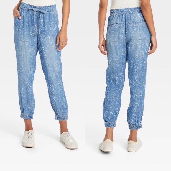 Knox Rose Pants - Knox Rose Womens Blue Chambray Shibori Print Pull On Jogger Pants S Bohemian